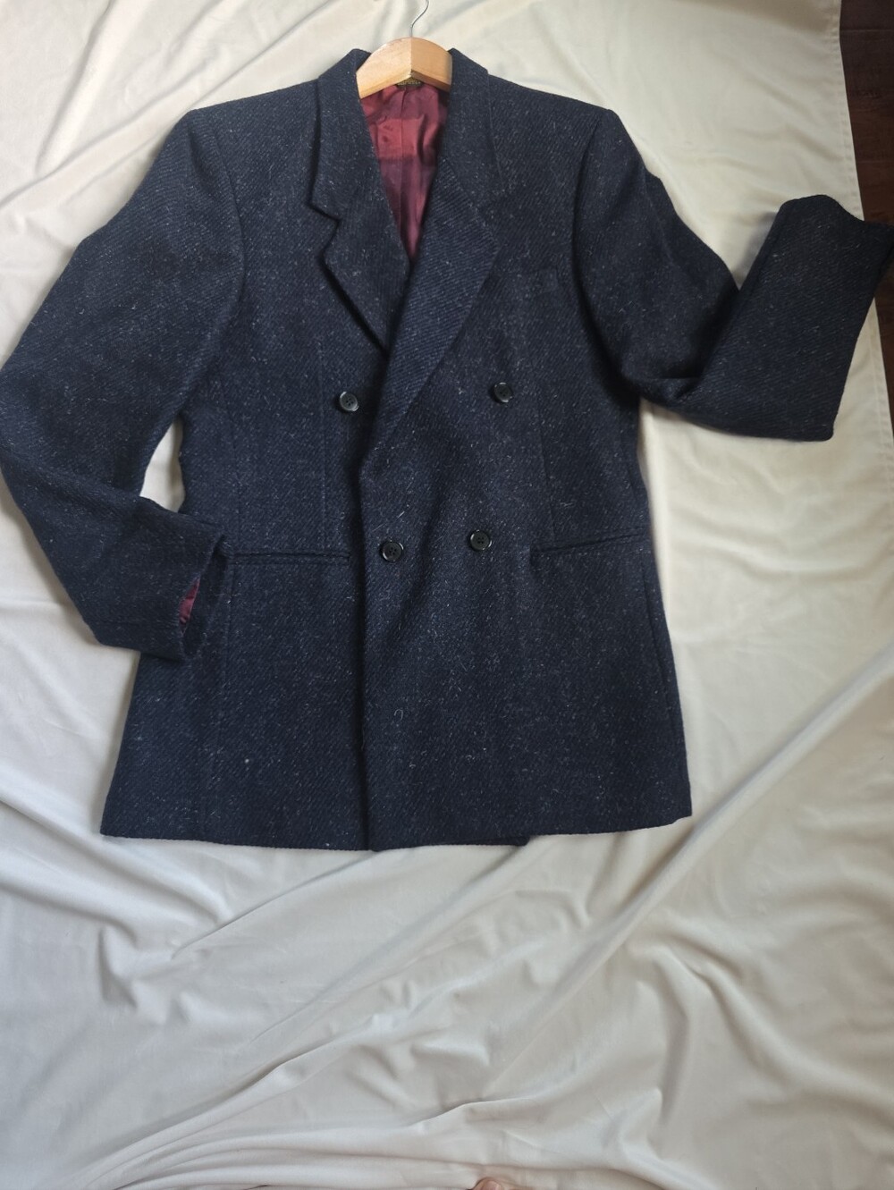 Webster Wool Tweed Dark Blue Herringbone Unisex Double-Breasted Blazer
